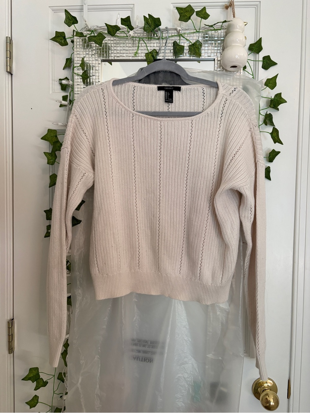 Forever 21 Pale Pink Open-Stitch Crewneck Sweater